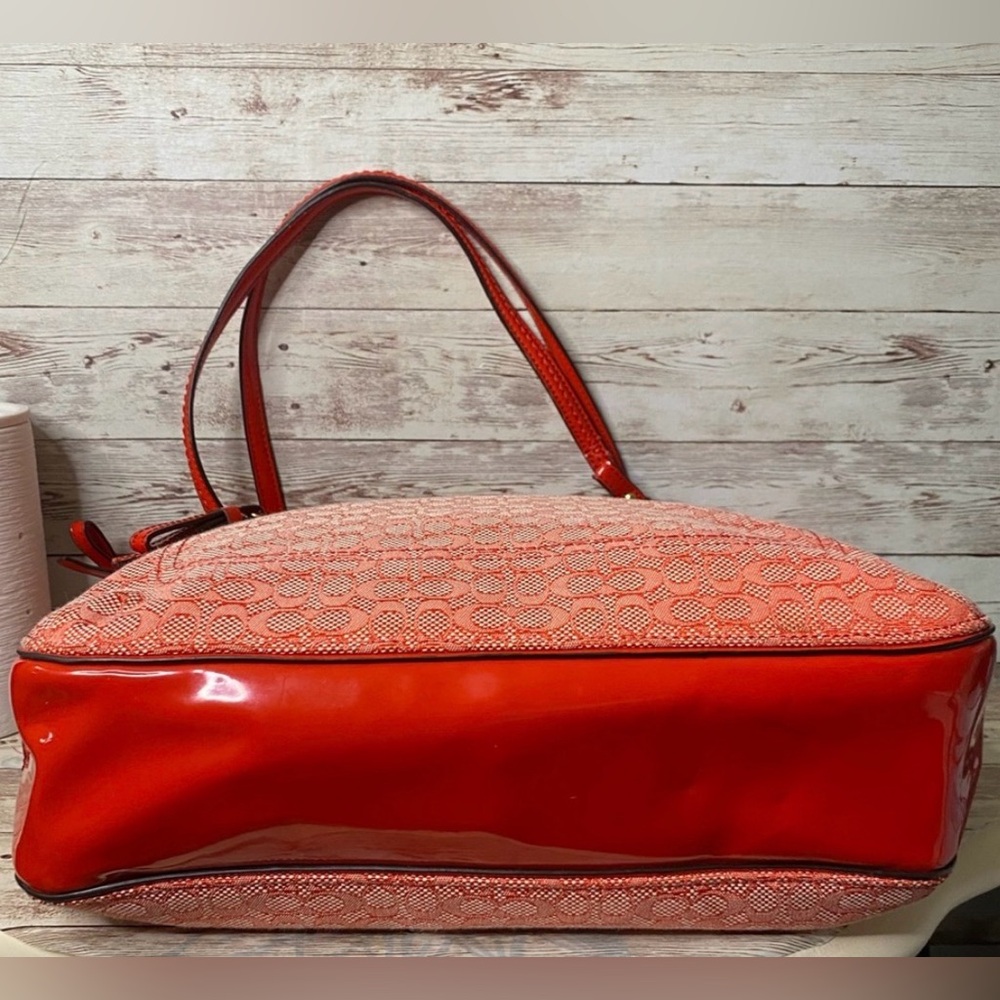 Coach Signature Jacquard Zip Top Designer Tote Poppy Red C1359-25051 EUC - Picture 7 of 12